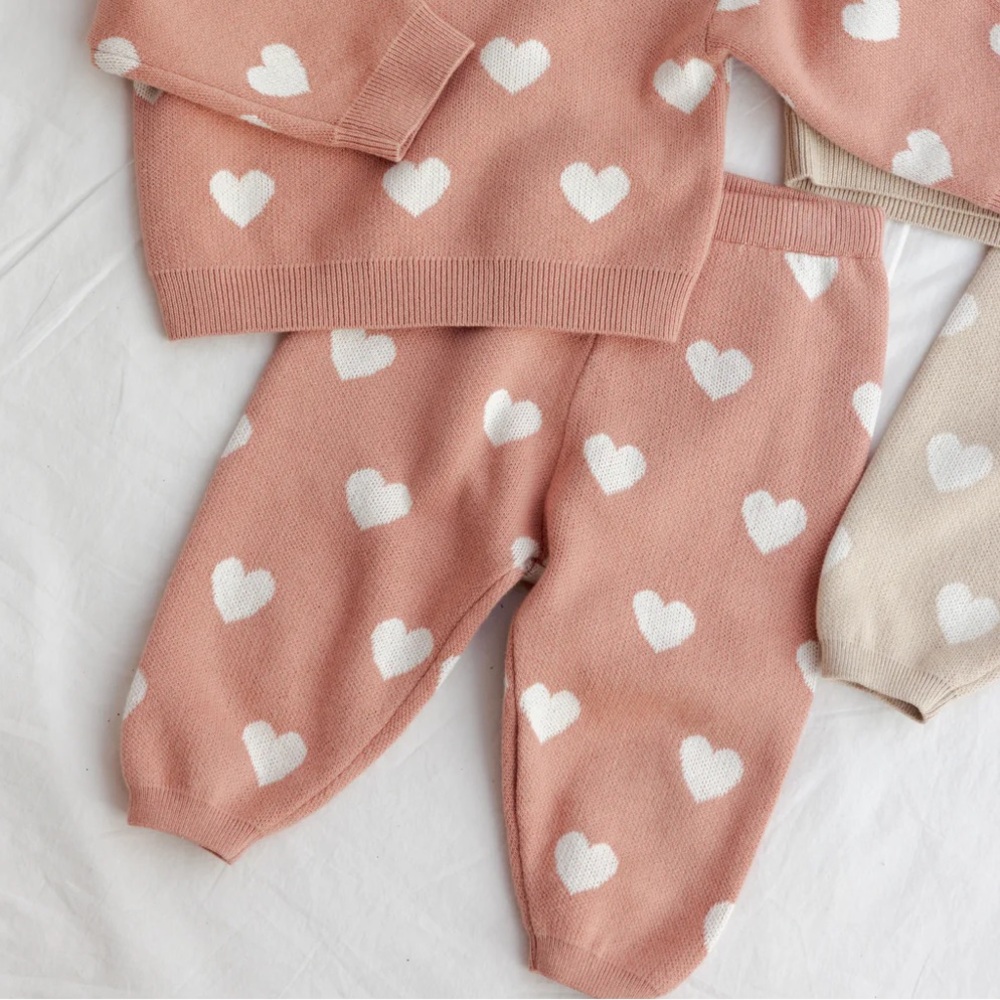Quincy Mae Dusty Pink Heart Knit Pants